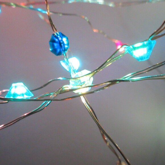 Faux Gemstone String Fairy Lights Multicolor Gem Party Lights Gold tone wire - Picture 12 of 14